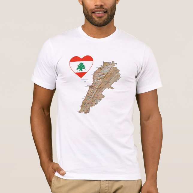 Libanon Flagga Heart och Karta T-Shirt (Framsida)
