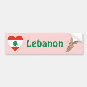 Libanon Flagga Hjärta + Kart Dekal