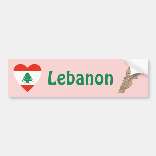 Libanon Flagga Hjärta + Kart Dekal (Framsidan)