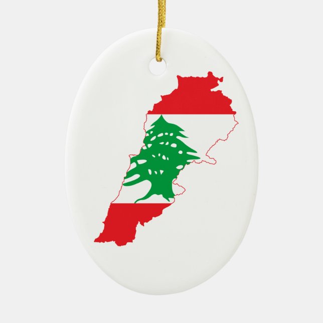 Libanon Flagga Karta Julgransprydnad Keramik (Framsidan)