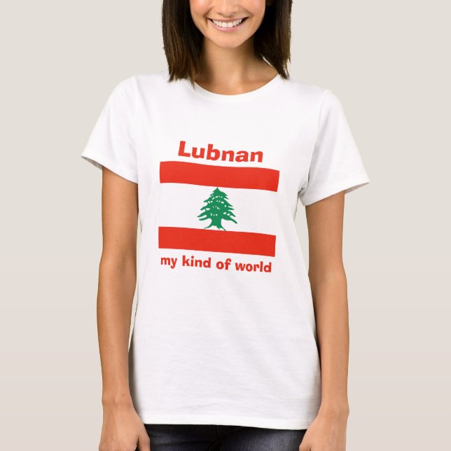 Libanon Flagga + Karta + Text T-Shirt (Framsida)