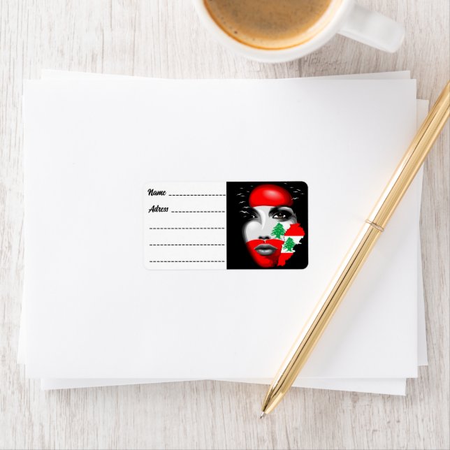 Libanon Flagga och Karta om flickans ansikte Adressetikett (Insitu)