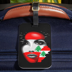 Libanon Flagga och Karta om flickans ansikte Bagagebricka