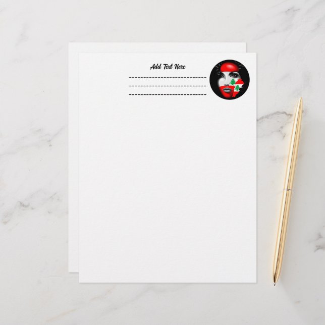 Libanon Flagga och Karta om flickans ansikte Brevhuvud (Fram/Back In Situ)