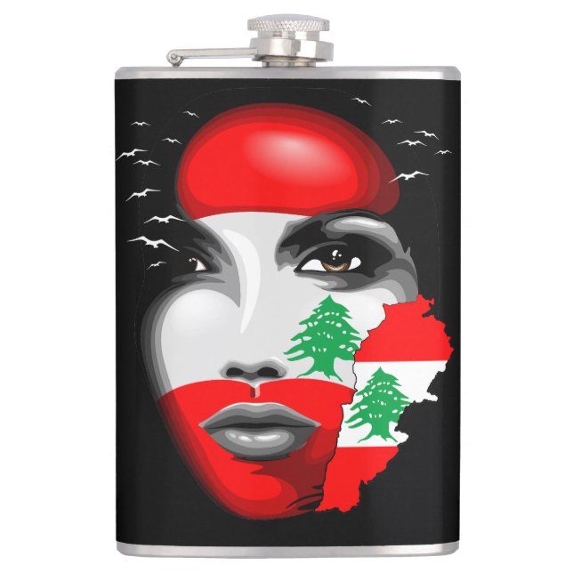 Libanon Flagga och Karta om flickans ansikte Fickplunta (Framsidan)