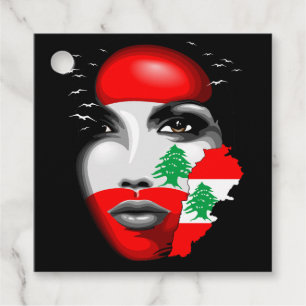 Libanon Flagga och Karta om flickans ansikte Gåvor Etiketter