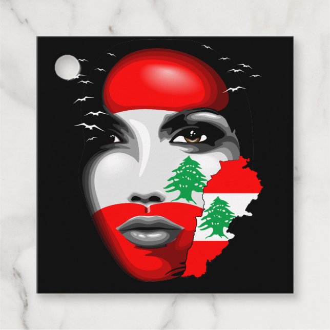 Libanon Flagga och Karta om flickans ansikte Gåvor Etiketter (Framsida)