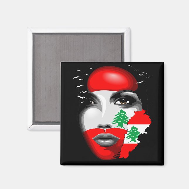 Libanon Flagga och Karta om flickans ansikte Magnet (Front/Back)