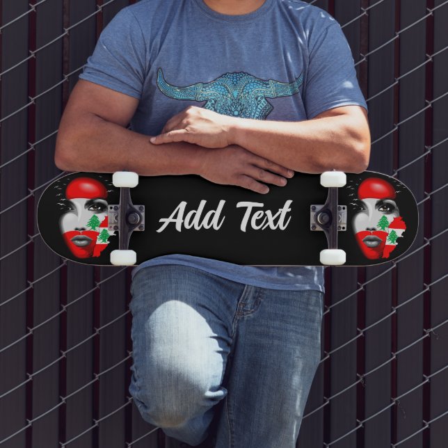 Libanon Flagga och Karta om flickans ansikte Mini Skateboard Bräda 18,5 Cm (Utomhus 3)