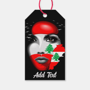 Libanon Flagga och Karta om flickans ansikte Presentetikett