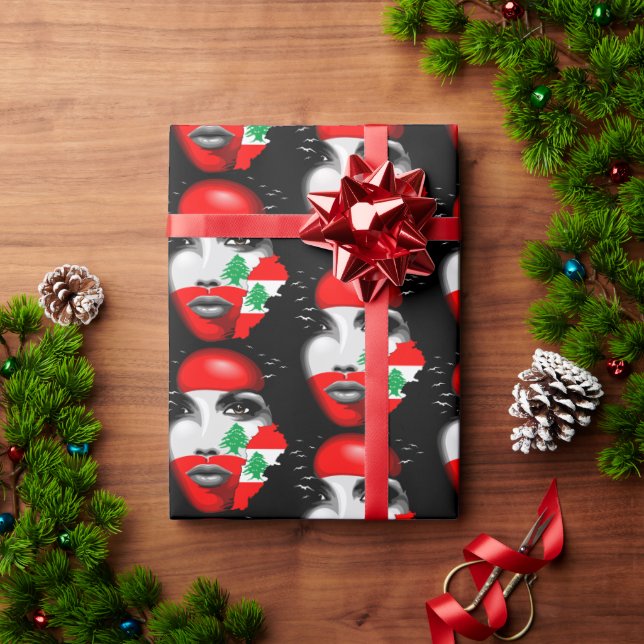 Libanon Flagga och Karta om flickans ansikte Presentpapper (Julgåva)