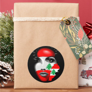 Libanon Flagga och Karta om flickans ansikte Runt Klistermärke