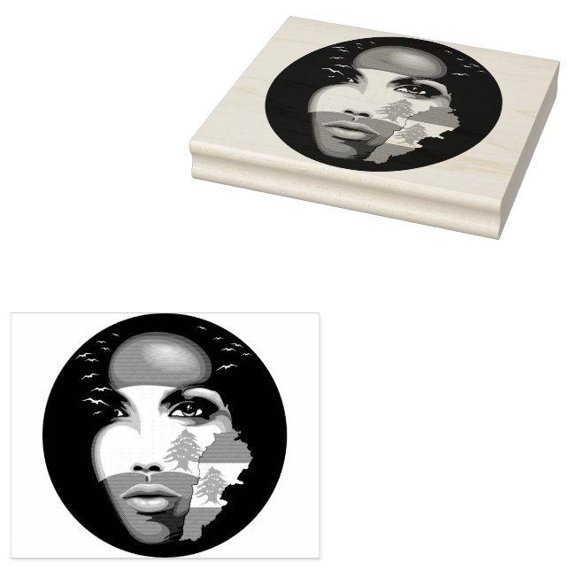 Libanon Flagga och Karta om flickans ansikte Stämpel (Stämplad)