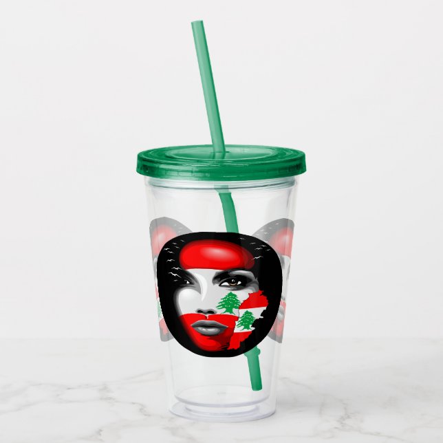 Libanon Flagga och Karta om flickans ansikte Take Away Mugg (Vänster)