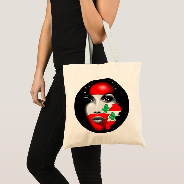 Libanon Flagga och Karta om flickans ansikte Tygkasse (Framsida (produkt))
