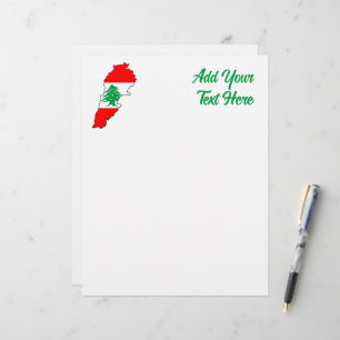 Libanon Karta med Flagga Brevhuvud