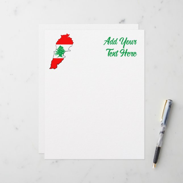 Libanon Karta med Flagga Brevhuvud (Fram/Back In Situ)