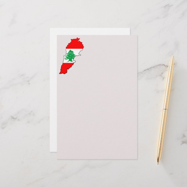 Libanon Karta med Flagga Brevpapper (Fram/Back In Situ)