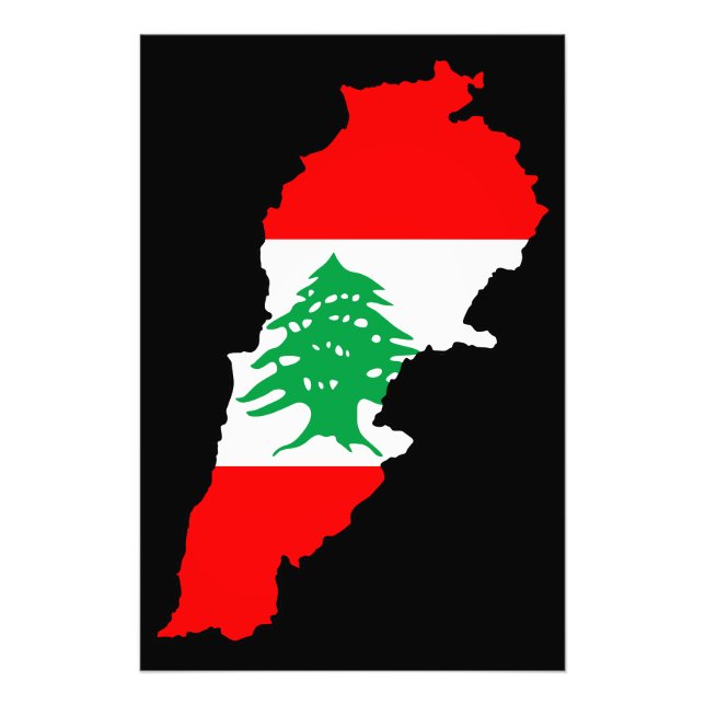 Libanon Karta med Flagga Fototryck (Framsidan)