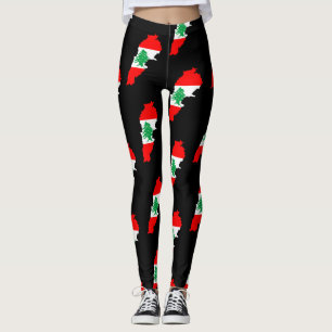Libanon Karta med Flagga Leggings