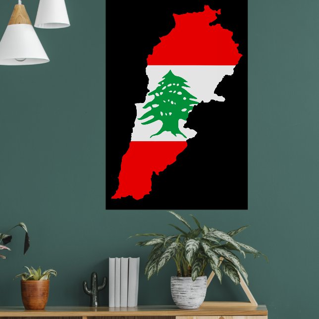 Libanon Karta med Flagga Poster (Vardagsrum 1)