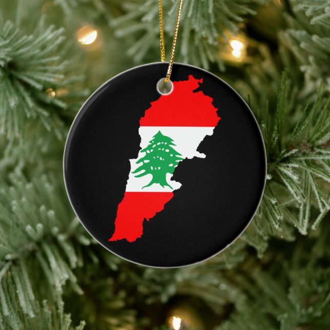 Libanon Karta med Flagga Stone Magnet Julgransprydnad Keramik (Träd)