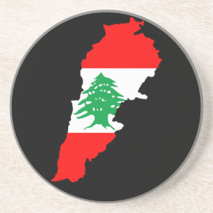 Libanon Karta med Flagga Stone Magnet Underlägg