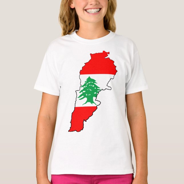 Libanon Karta med Flagga T Shirt (Framsida)