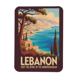 Libanon Landskapsillustration Resa Konst Vintage Magnet