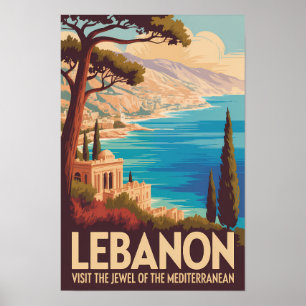 Libanon Landskapsillustration Resa Konst Vintage Poster
