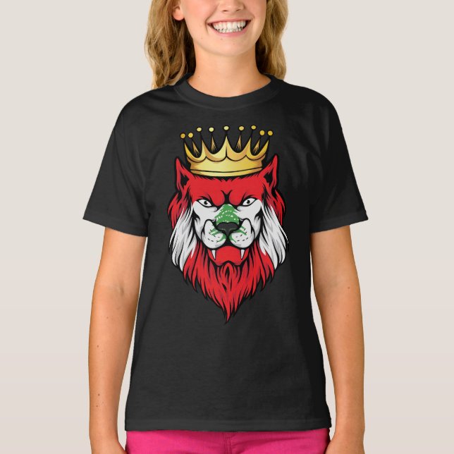 Libanon Lejona Kung Flagga T Shirt (Framsida)
