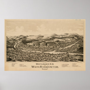 Libanon NH & White River Junction VT Karta (1889) Poster