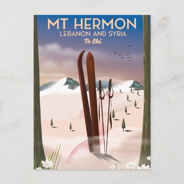 Libanon och Syrien Mt Hermon skidåkning Vykort (Framsida)