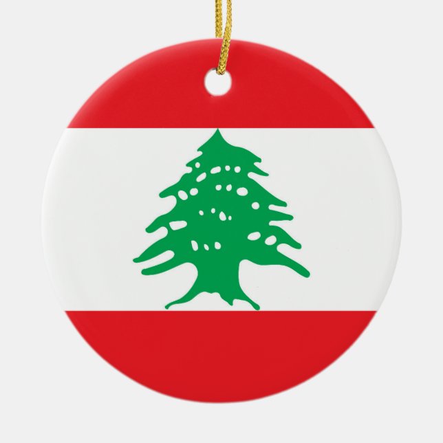 Libanonflagga Julgransprydnad Keramik (Framsidan)