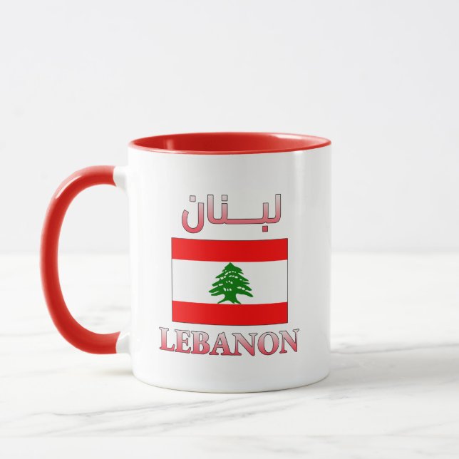 Libanons Flagga ل ب ن ن arabiska och engelska Word Mugg (Vänster)
