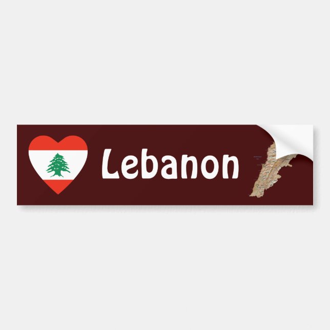 Libanons Flagga Heart + Karta Bumper Sticker Bildekal (Framsidan)