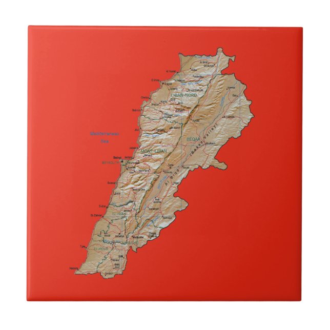 Libanons Karta-panel Kakelplatta (Framsidan)