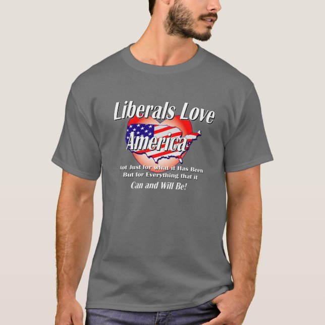 Liberal person-Kärlek-Amerika-Svart T-shirt (Framsida)