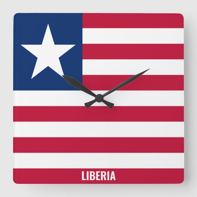 Liberia Flagga Dazzling Patriotic Fyrkantig Klocka (Framsida)