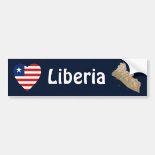 Liberia Flagga Heart + Karta Bumper Sticker Bildekal