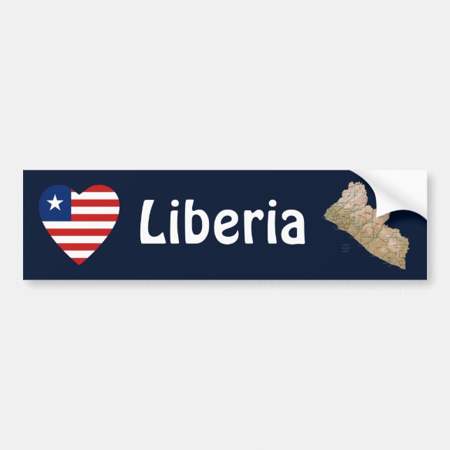 Liberia Flagga Heart + Karta Bumper Sticker Bildekal (Framsidan)