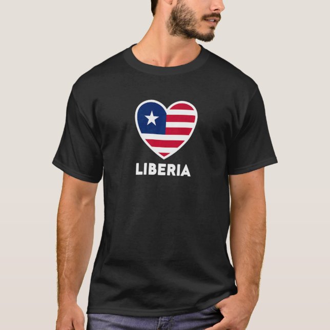 Liberia Flagga Heart Premium T Shirt (Framsida)