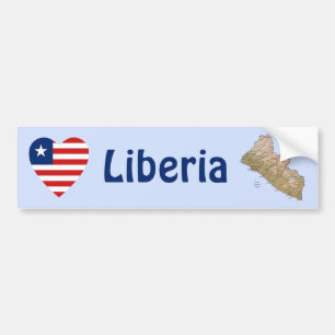 Liberia Flagga Hjärta + Karta Bildäckslapp Bildekal