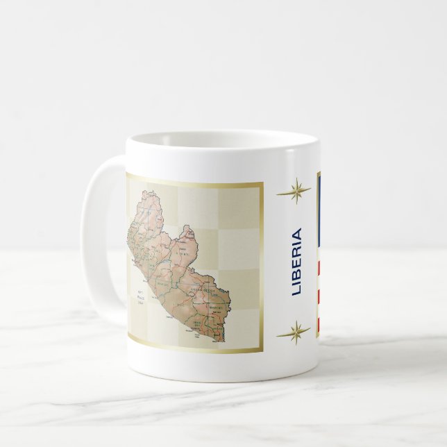 Liberia Flagga + Karta Mugg (Framsida vänster)