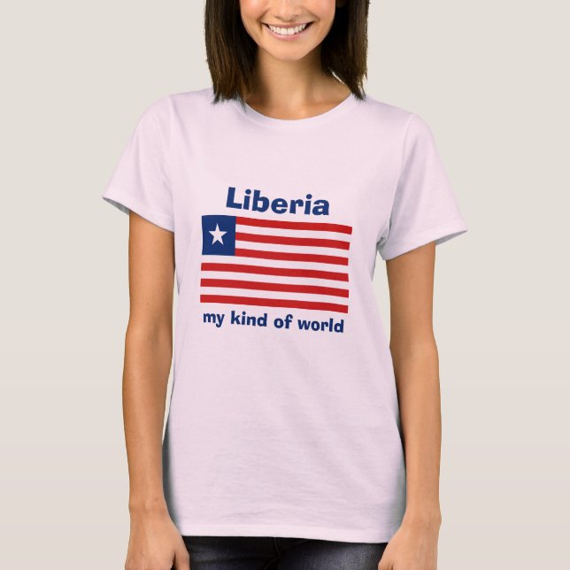 Liberia Flagga + Karta + Text T-Shirt (Framsida)