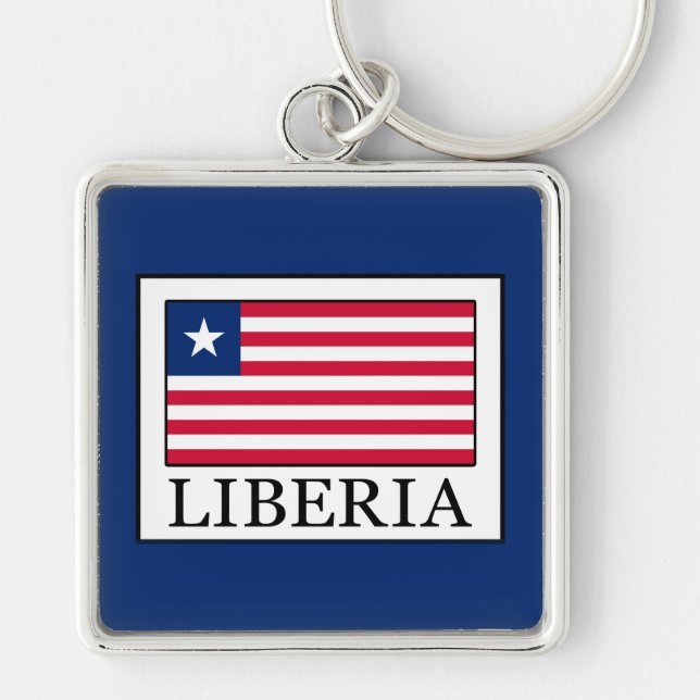 Liberia Fyrkantig Silverfärgad Nyckelring (Framsidan)