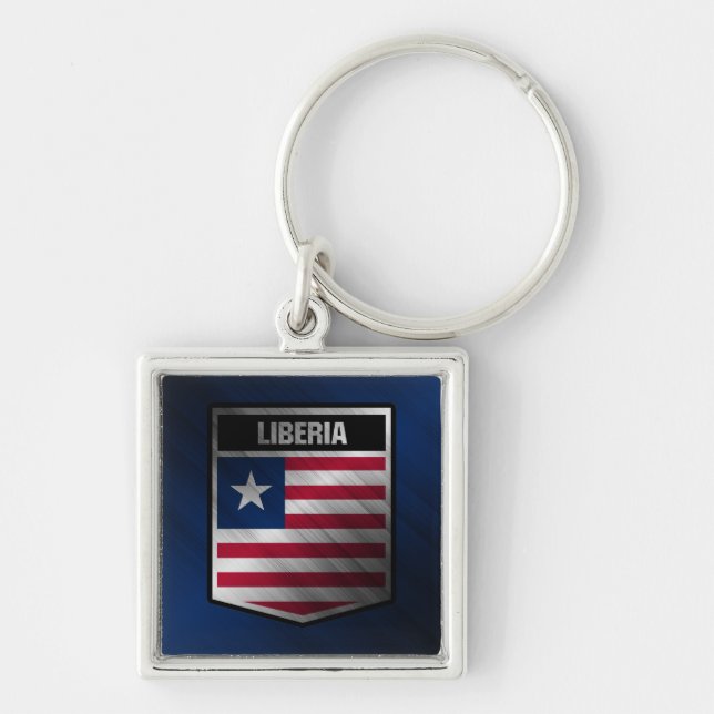 Liberia Fyrkantig Silverfärgad Nyckelring (Framsidan)