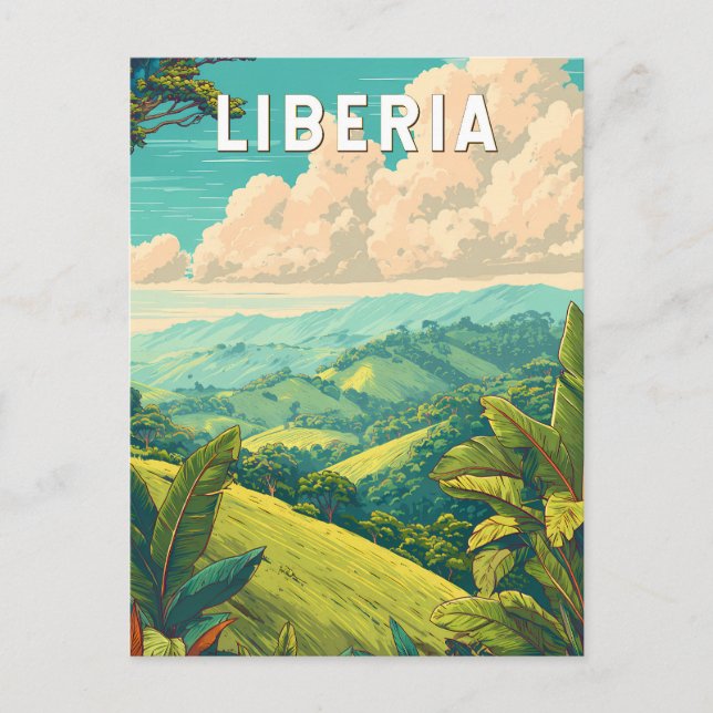 Liberia Illustration Resa Konst Vintage Vykort (Framsida)