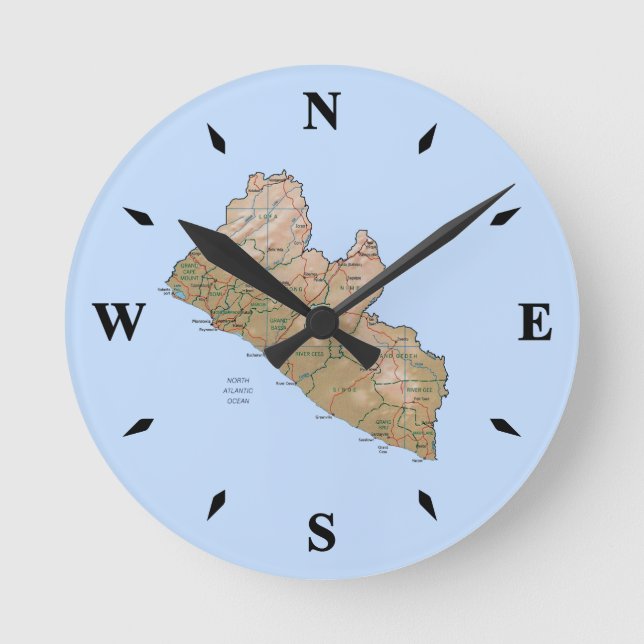 Liberia Karta Clock Rund Klocka (Framsida)