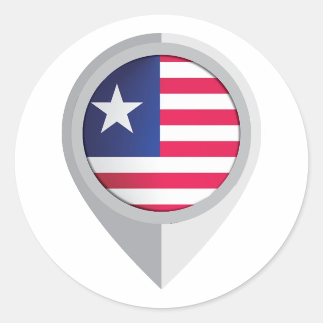 Liberia Pin Location Flagga Runt Klistermärke (Framsida)